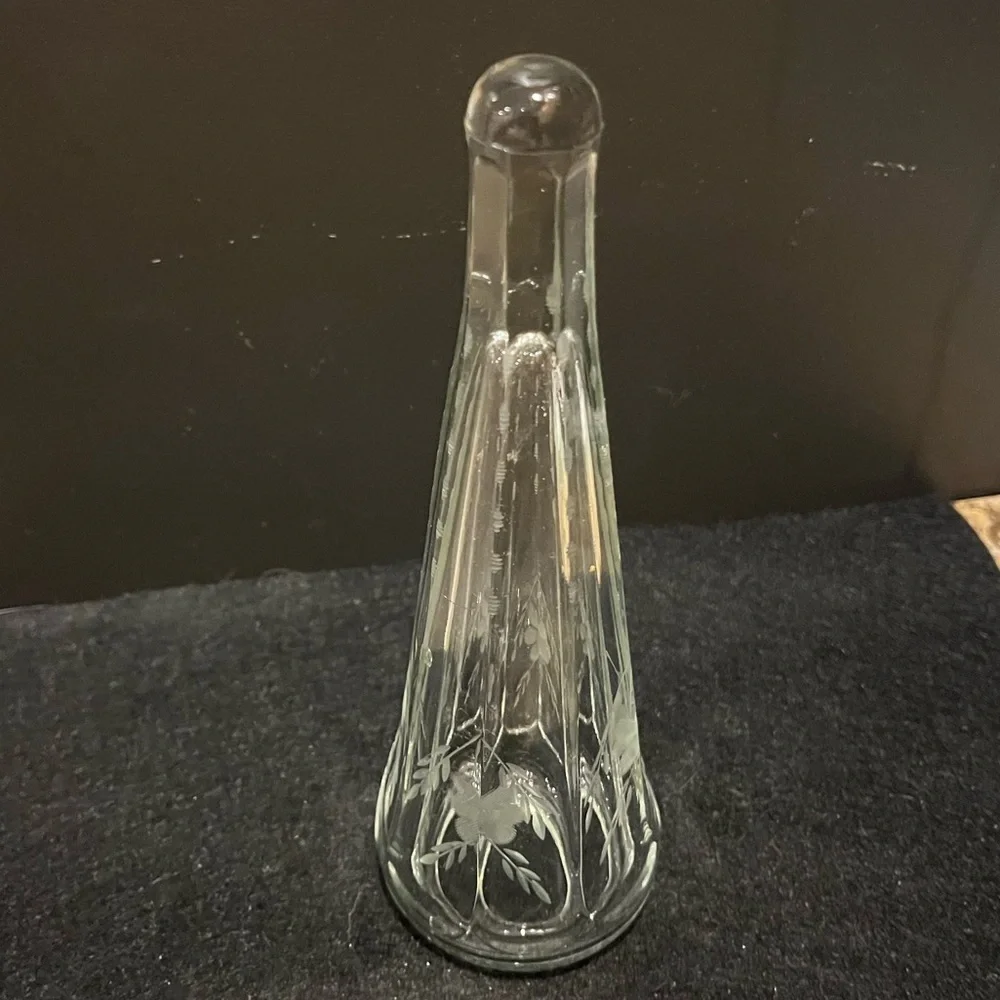 Vintage Automobile Limousine Etched Glass Bud Vase
